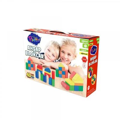 Play Wood Eğitici Ahşap Oyuncak Ahşap Bloklar 40 Parça 3+ Yaş