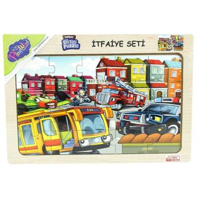 PlayWood Ahşap Tutmalı Eğitici Puzzle İtfaiye Seti 3+ Yaş