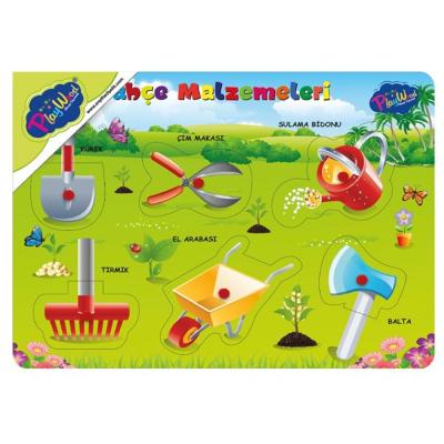 PlayWood Eğitici Ahşap Puzzle Tutmalı Bahçe Malzemeleri 18+ Ay