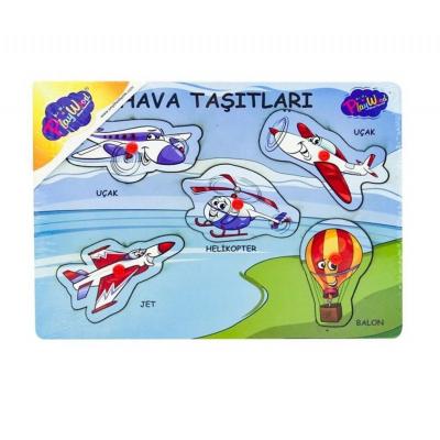 PlayWood Eğitici Ahşap Puzzle Tutmalı Hava Taşıtları 18+ Ay