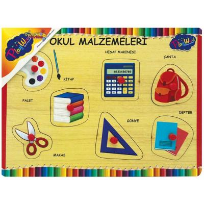 PlayWood Eğitici Ahşap Tutmalı Puzzle Okul Malzemeleri 7 Parça 18+ Ay
